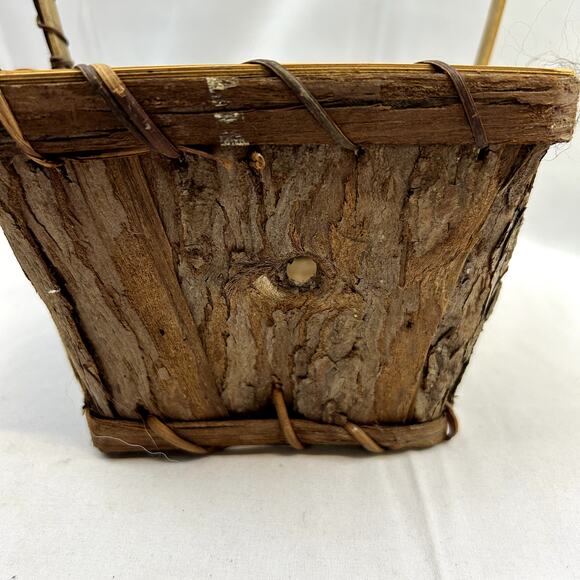 Wood Bark Basket Vintage Handmade 8 x 6" on top 4.5" tall - Picture 10 of 11